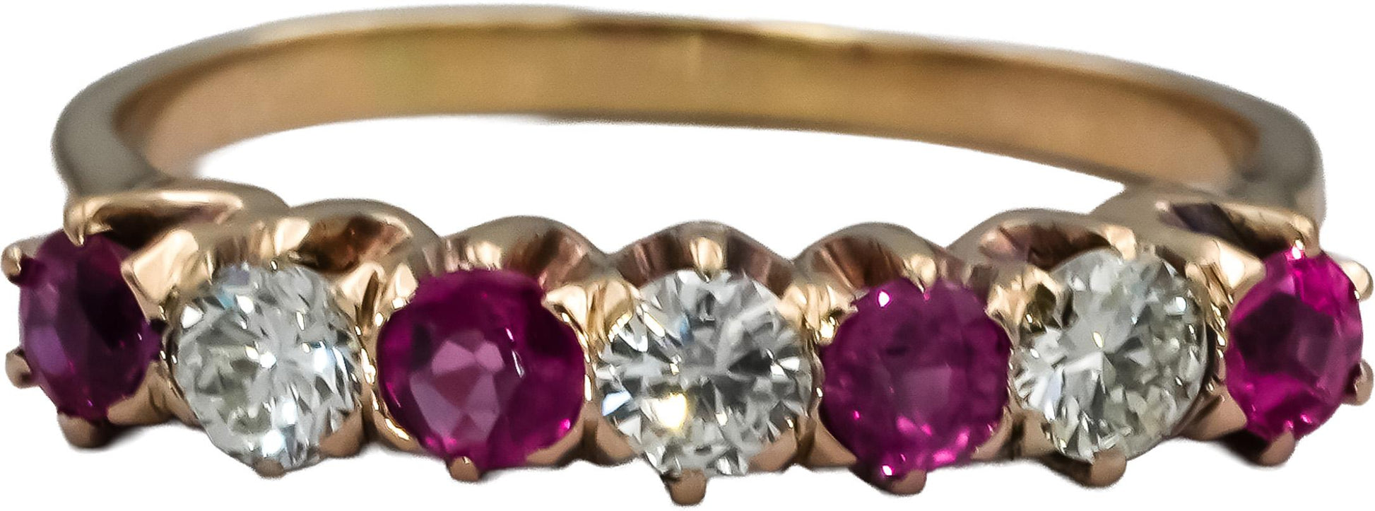 Vintage Antique 14k Rose Gold VS Diamond and Ruby Band Ring 1.0CT Size 8.5