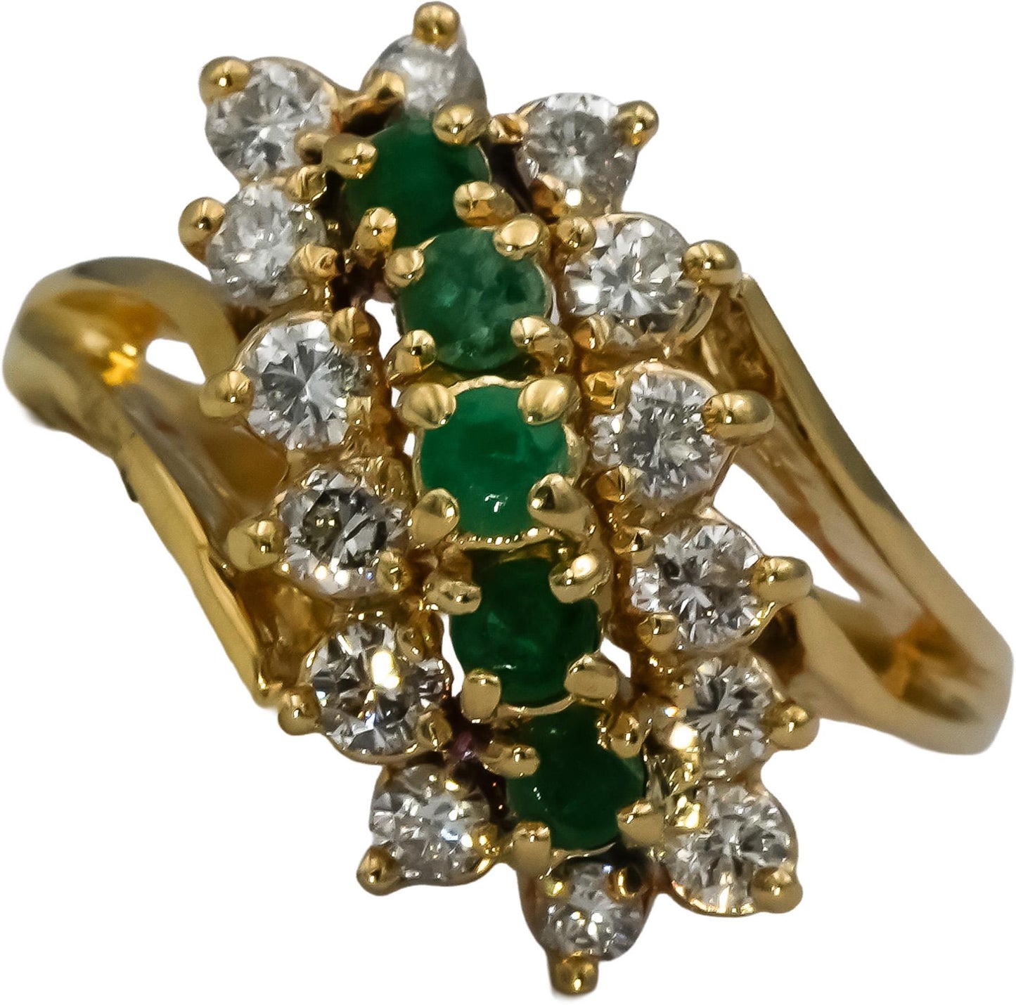 14k Yellow Gold Round Diamond and Emerald Bypass Ring 0.75CT Size 6.5