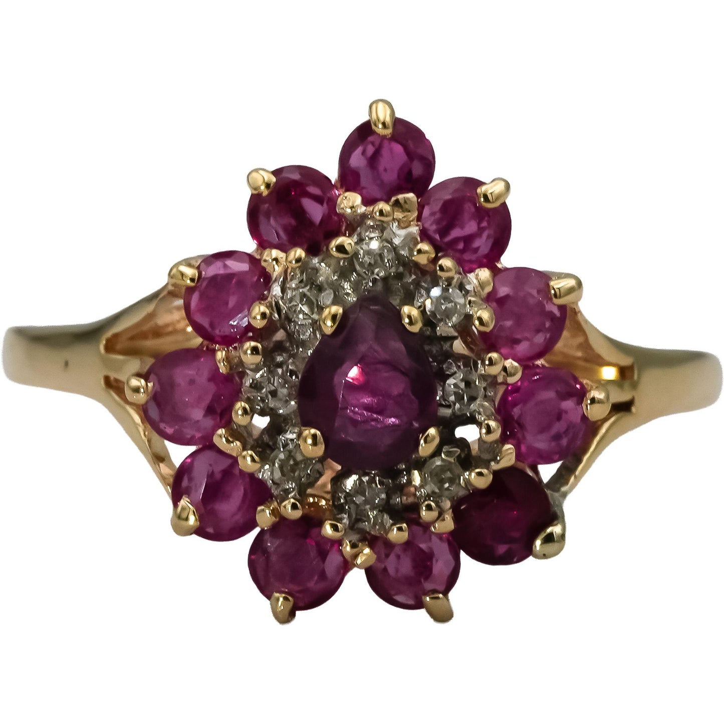 10k Yellow Gold Ruby Cocktail Ring 1.0CT Size 7.5 w/ Diamond Accents