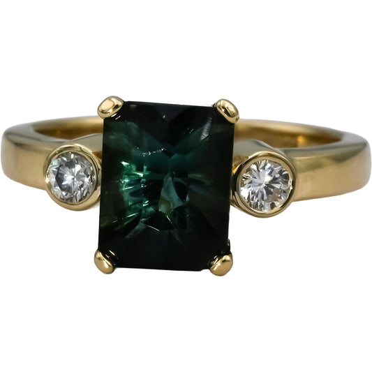 14k Yellow Gold Fancy Cut Green Tourmaline & VS Diamond Ring 2.20CT Size 6.5