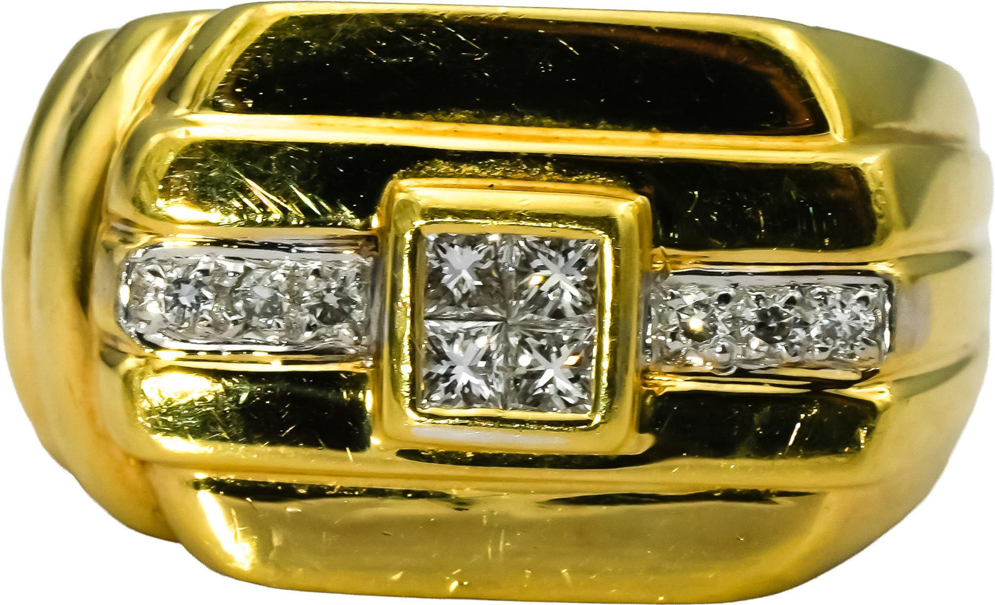 18k Yellow Gold Princess & Round Diamond Men's Ring 0.50CT Size 9.75