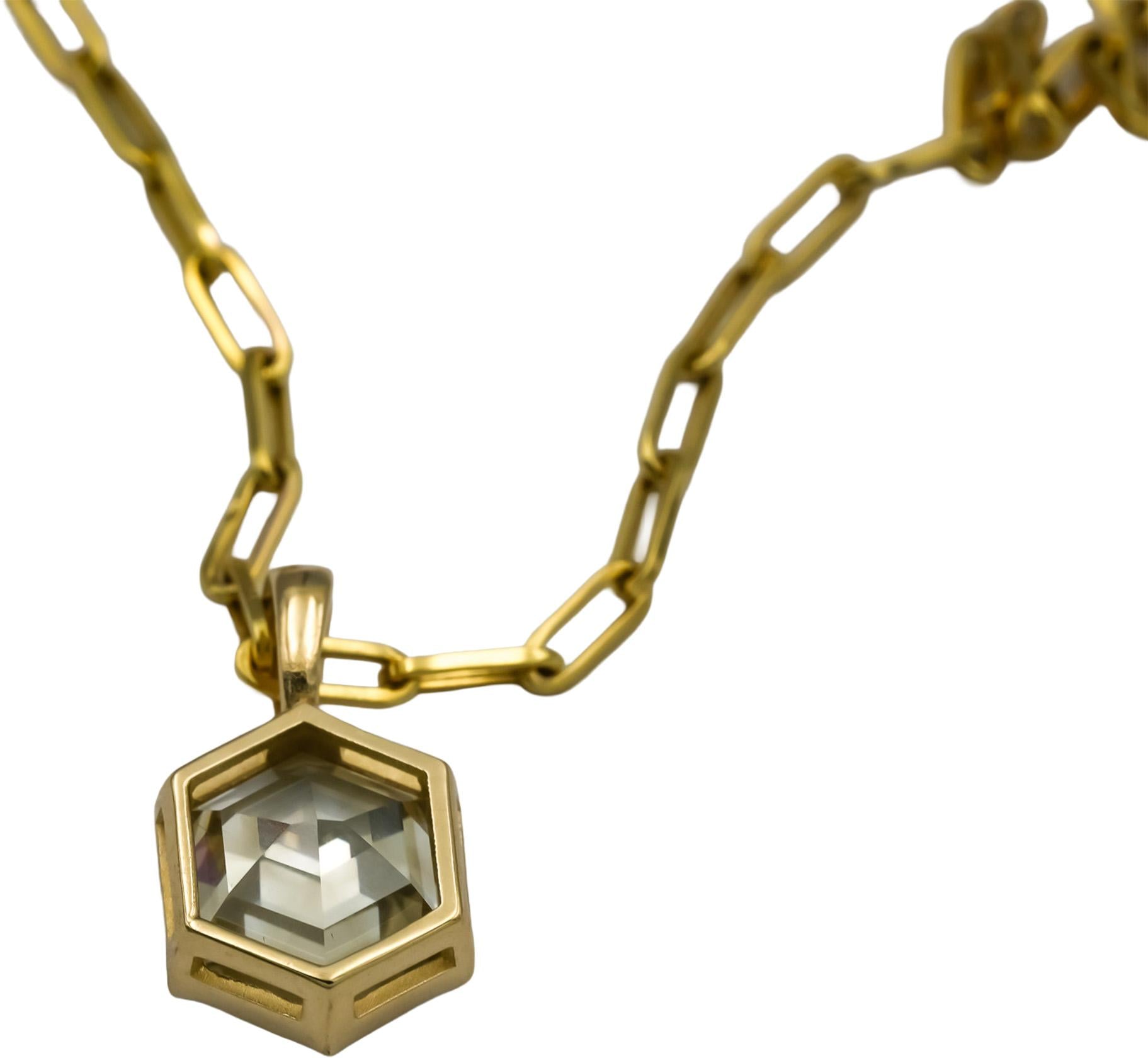 14k Yellow Gold Hexagon Step Cut Diamond Paperclip Necklace 5.07CT