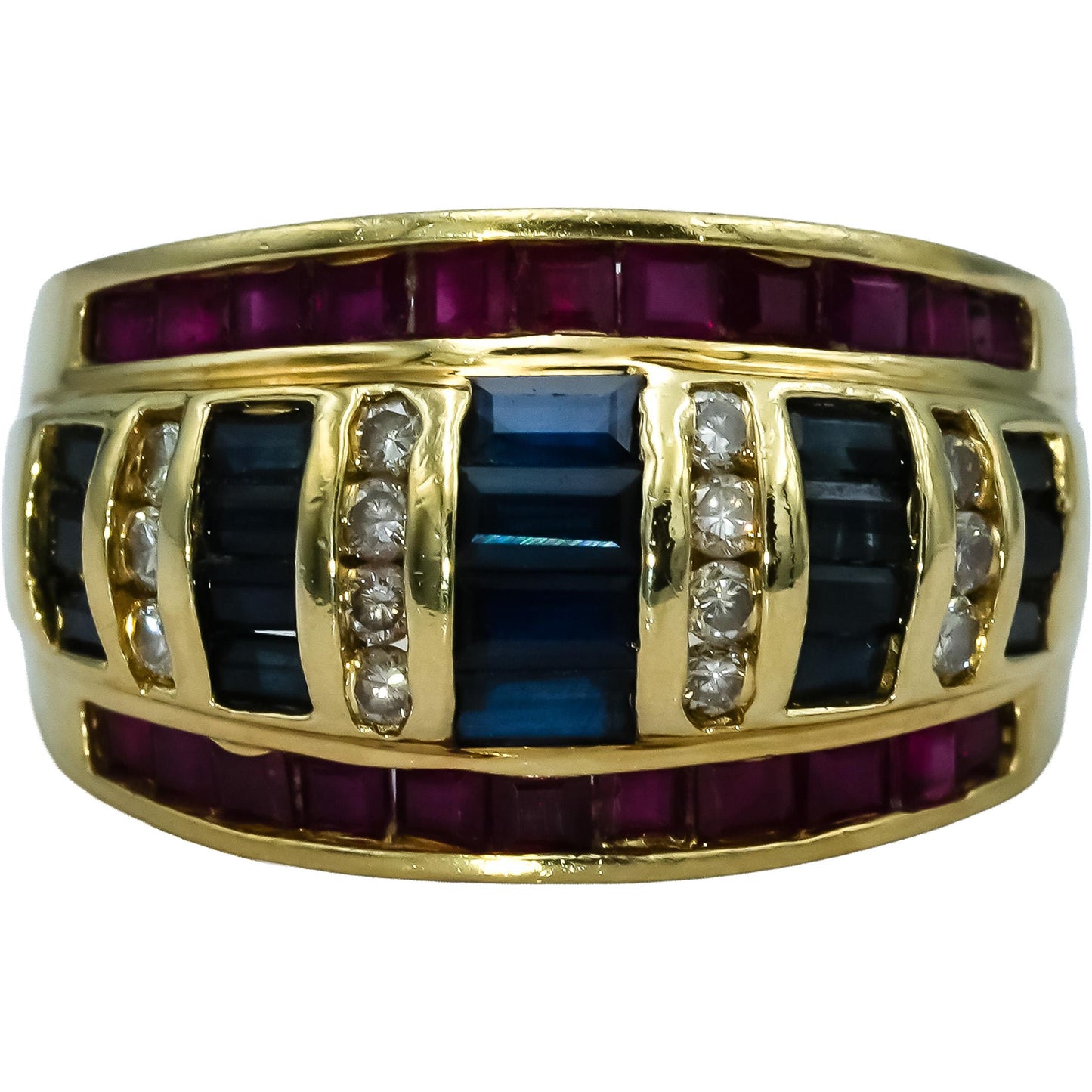 14k Yellow Gold Diamond Ruby Sapphire Band Ring 2.25CT Size 7.25