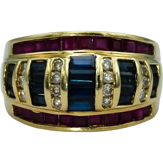 14k Yellow Gold Diamond Ruby Sapphire Band Ring 2.25CT Size 7.25