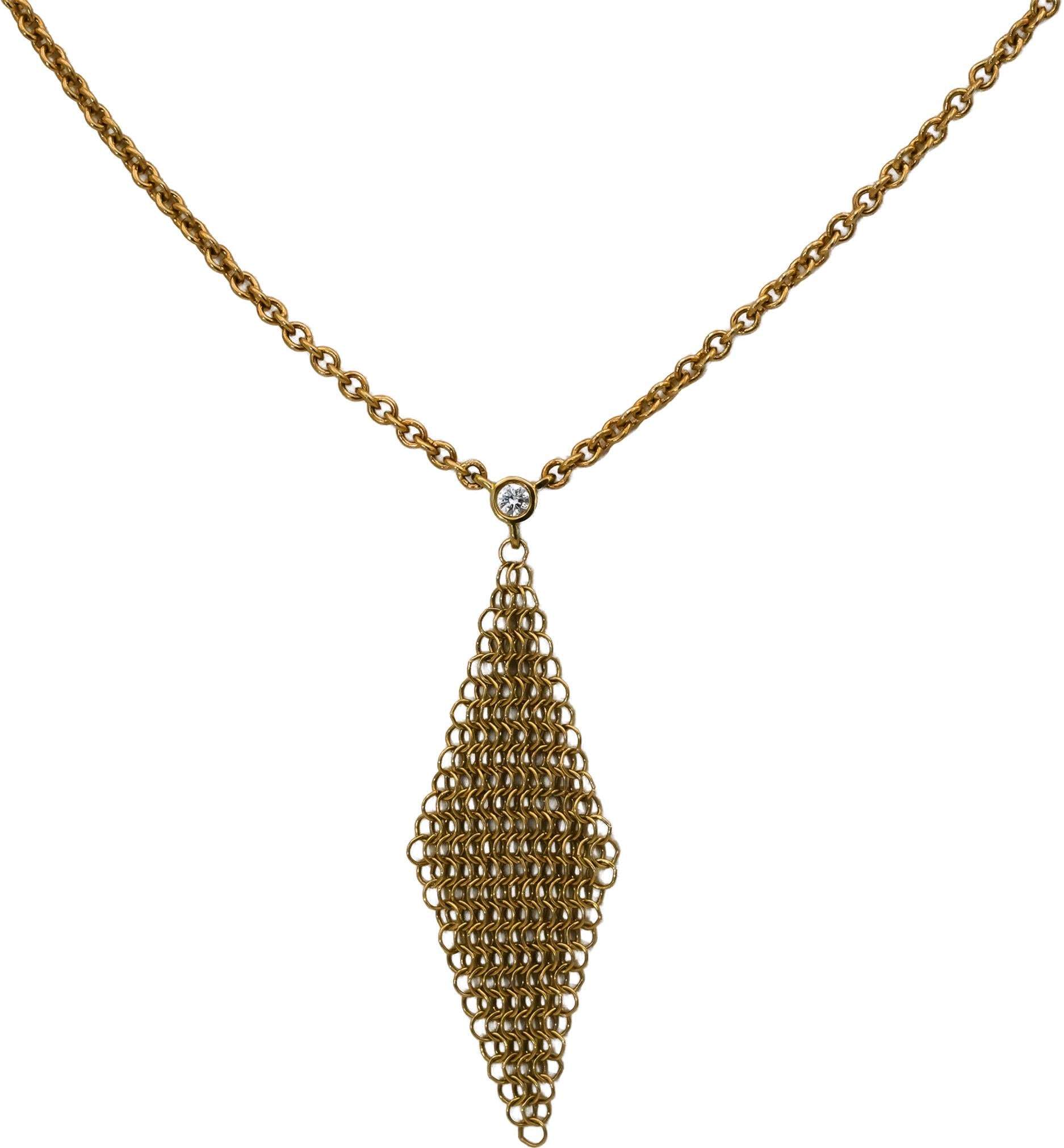 TIFFANY & CO. 18k Yellow Gold Elsa Peretti Diamond Mesh Pendant Necklace