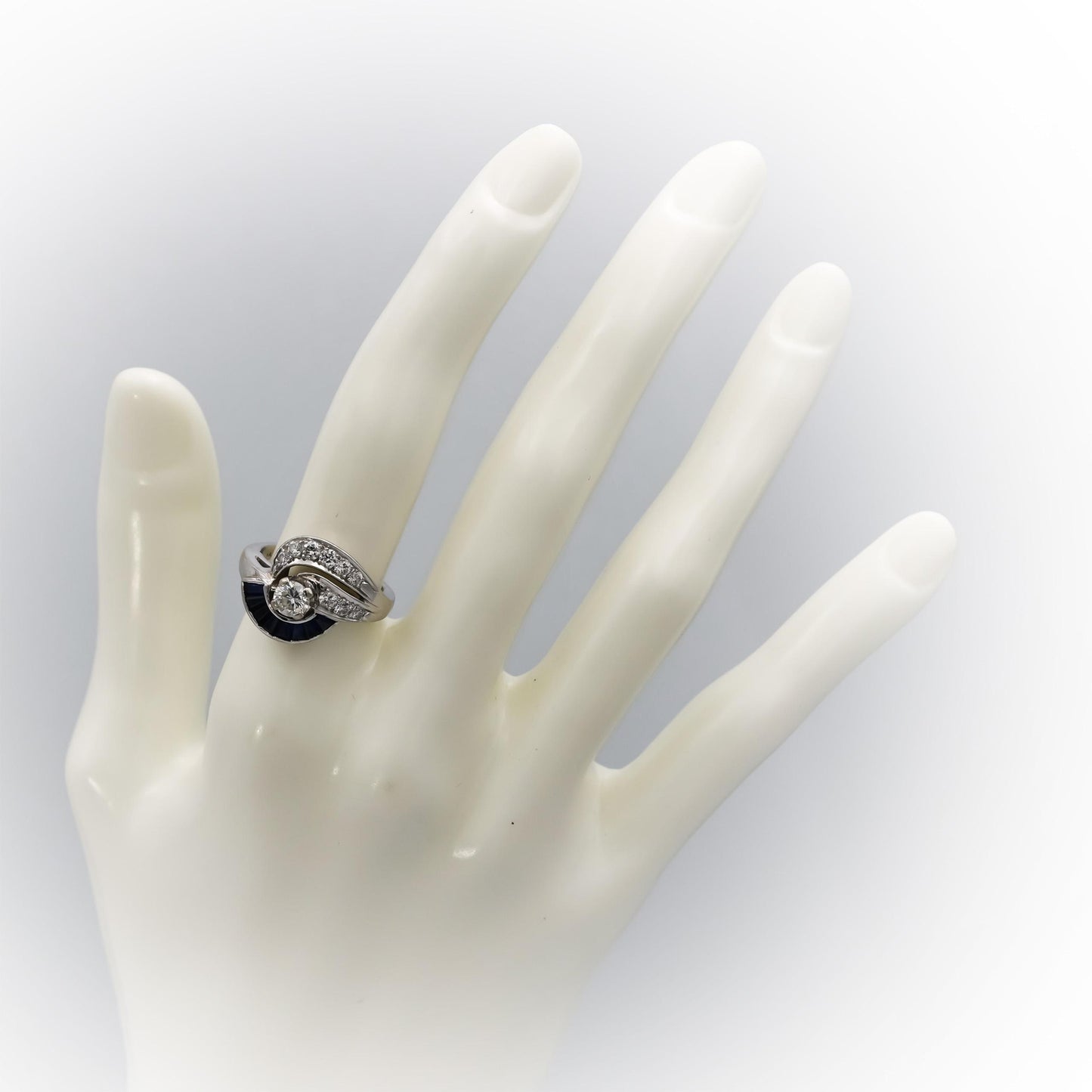 Antique Retro 14k White Gold Diamond and Sapphire Ring 1.20CT Size 5.75