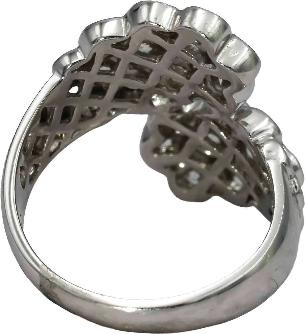 18k White Gold Round Diamond Cluster Bypass Ring 2.30CT Size 7.25