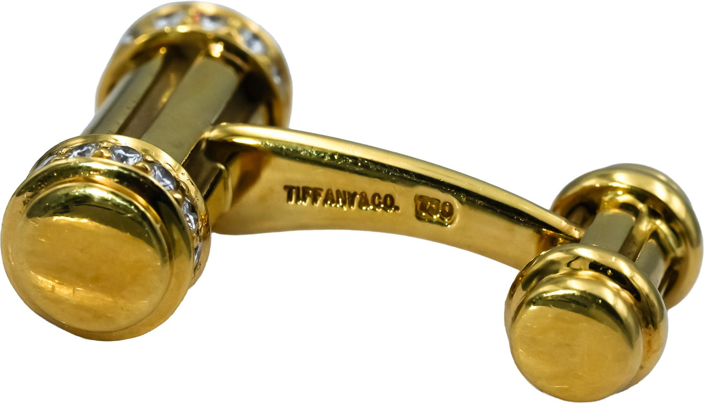 TIFFANY & CO. 18k Yellow Gold VS Round Diamond Bar Cufflinks 0.45CT