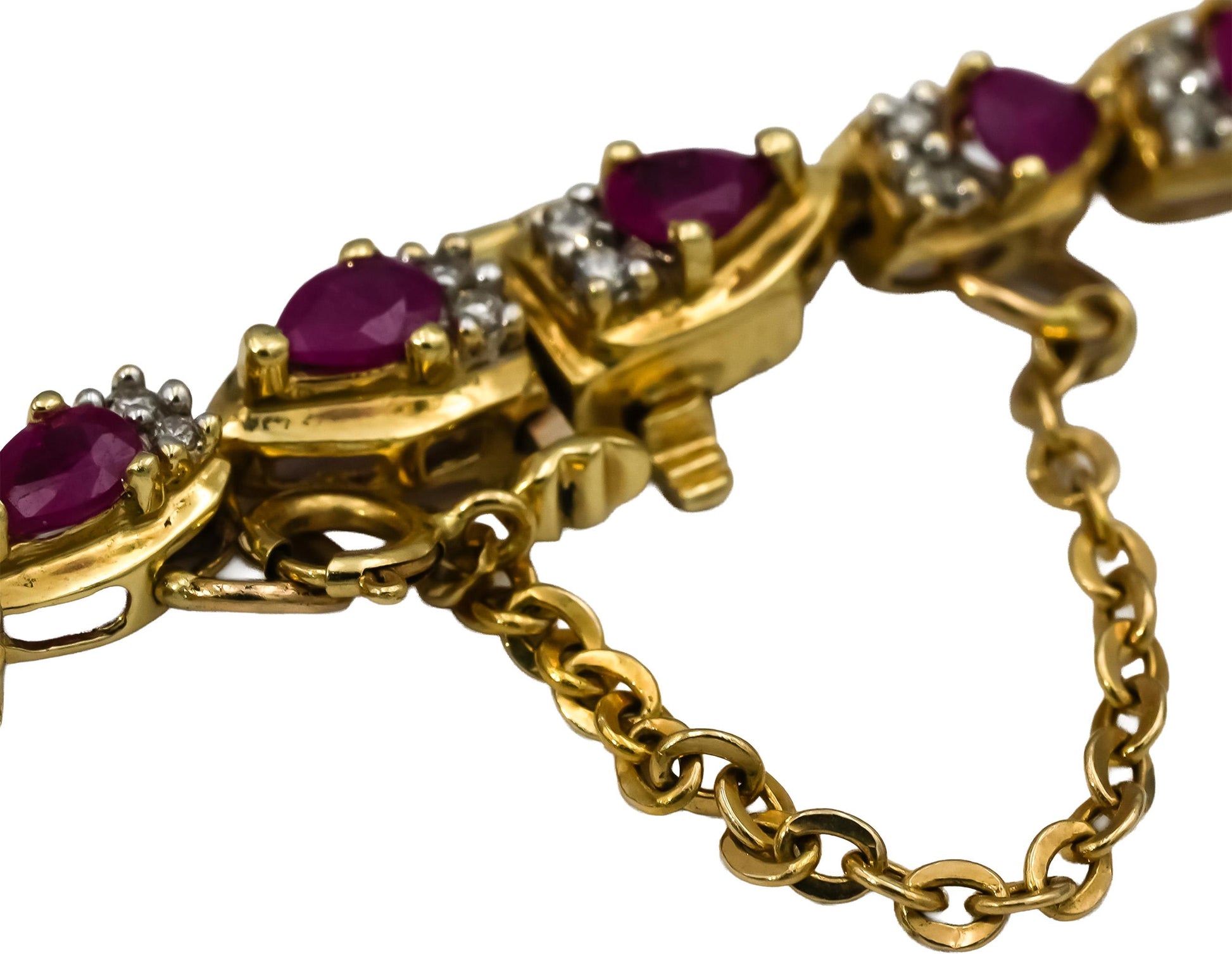 14k Yellow Gold Round Diamond and Pear Cut Ruby Formal Necklace 11.50CT