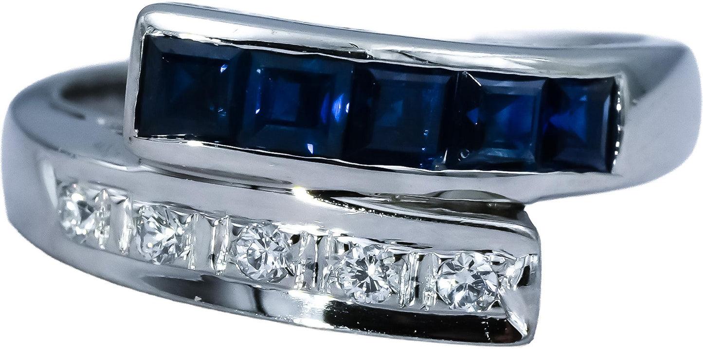 Platinum VS Diamond and Sapphire Bypass Ring 1.04CT Size 6