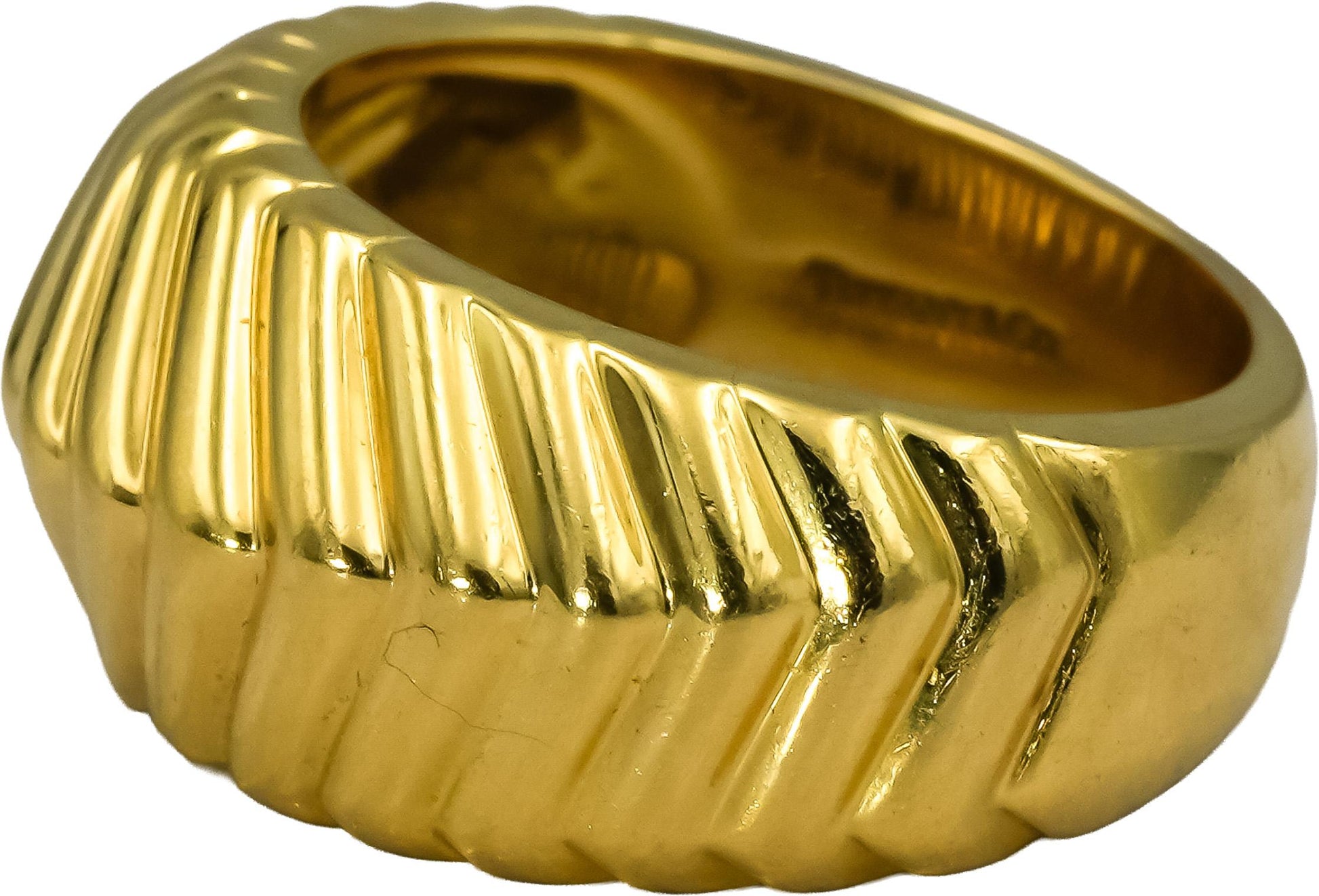 1998 TIFFANY & CO. 18k Yellow Gold Textured Fluted Dome Band Ring Size 5