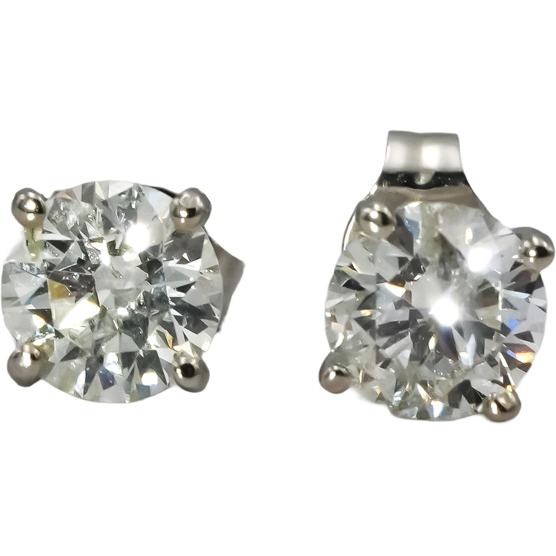 14k White Gold Round Diamond Martini Setting Stud Earrings 1.40CT