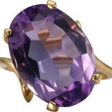 14k Yellow Gold Oval Cut Amethyst Solitaire Ring 15.0CT Size 5.75