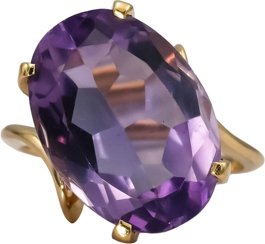 14k Yellow Gold Oval Cut Amethyst Solitaire Ring 15.0CT Size 5.75