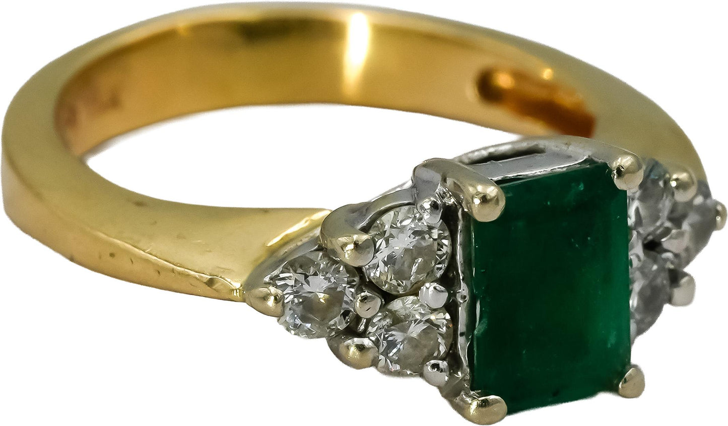 14k Yellow Gold Diamond and Emerald Cocktail Ring 1.08CT Size 4.5