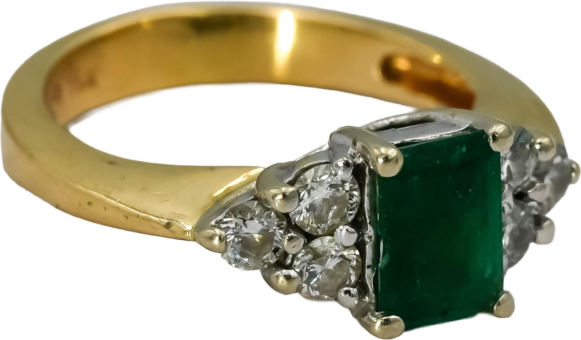 14k Yellow Gold Diamond and Emerald Cocktail Ring 1.08CT Size 4.5