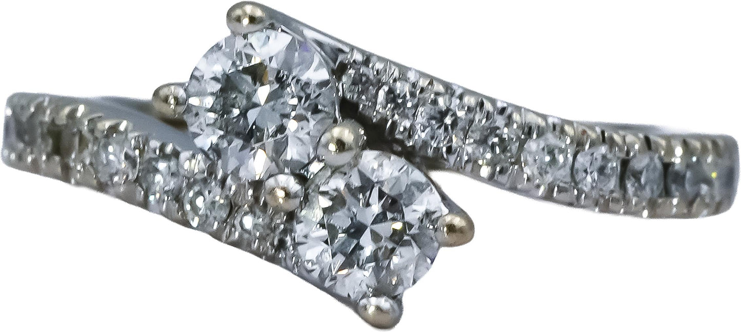 14k White Gold Round Diamond Bypass Ring 0.75CT Size 4