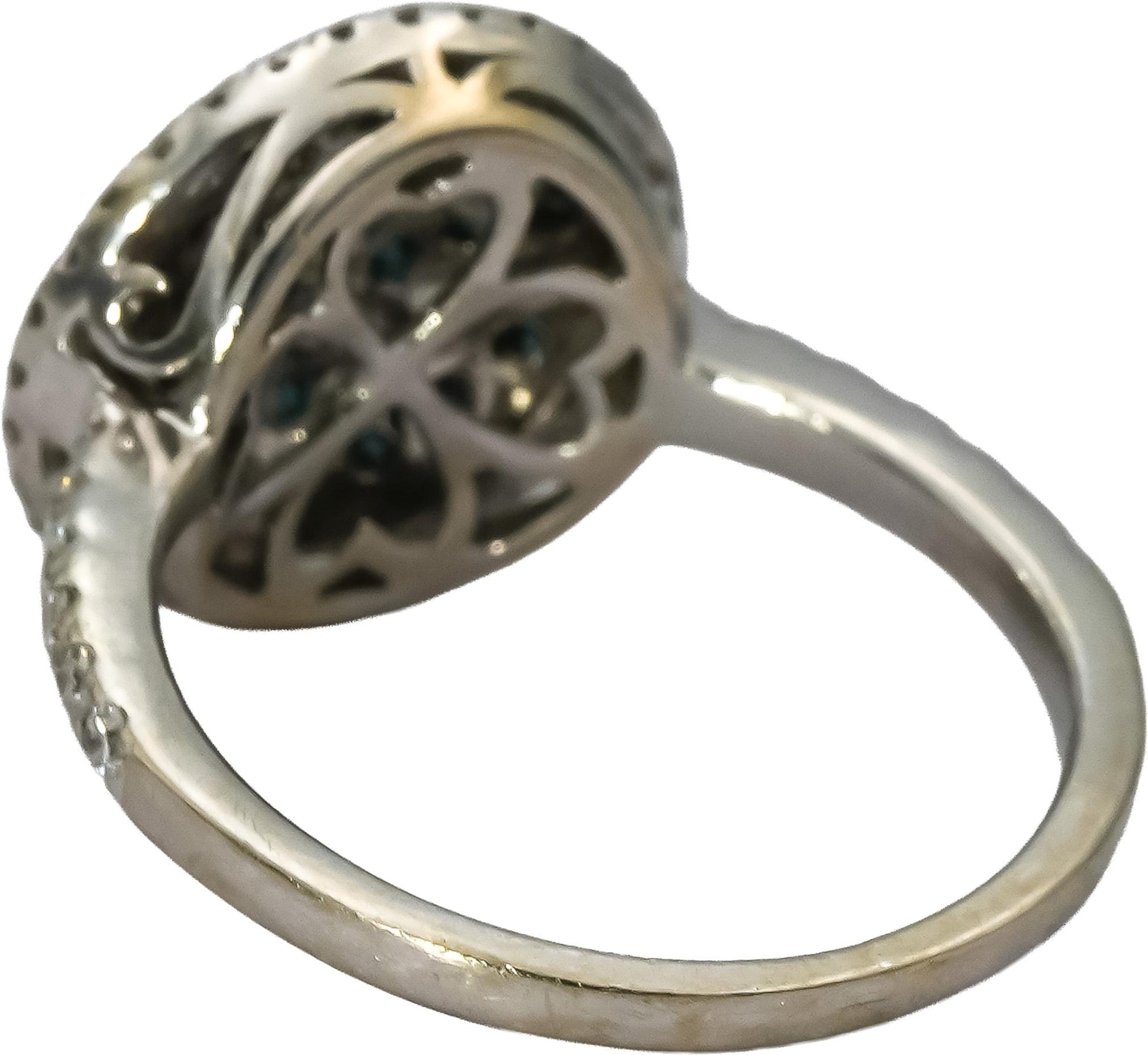 14k White Gold White and Blue Diamond Cluster Ring 1.0CT Size 5.25