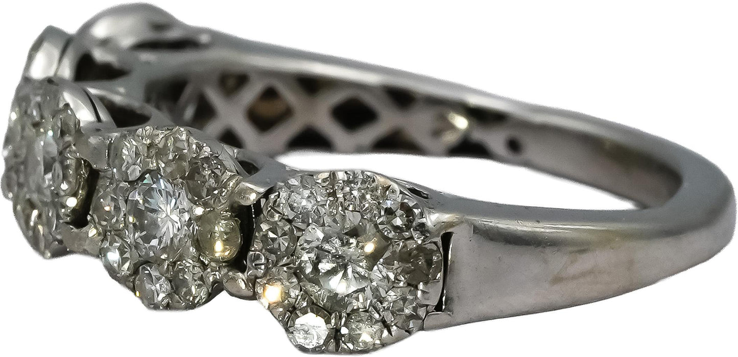 14k White Gold Round Diamond Cluster Flower Band Ring 1.0CT Size 5.75