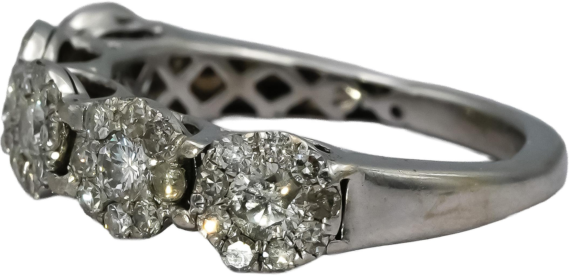 14k White Gold Round Diamond Cluster Flower Band Ring 1.0CT Size 5.75