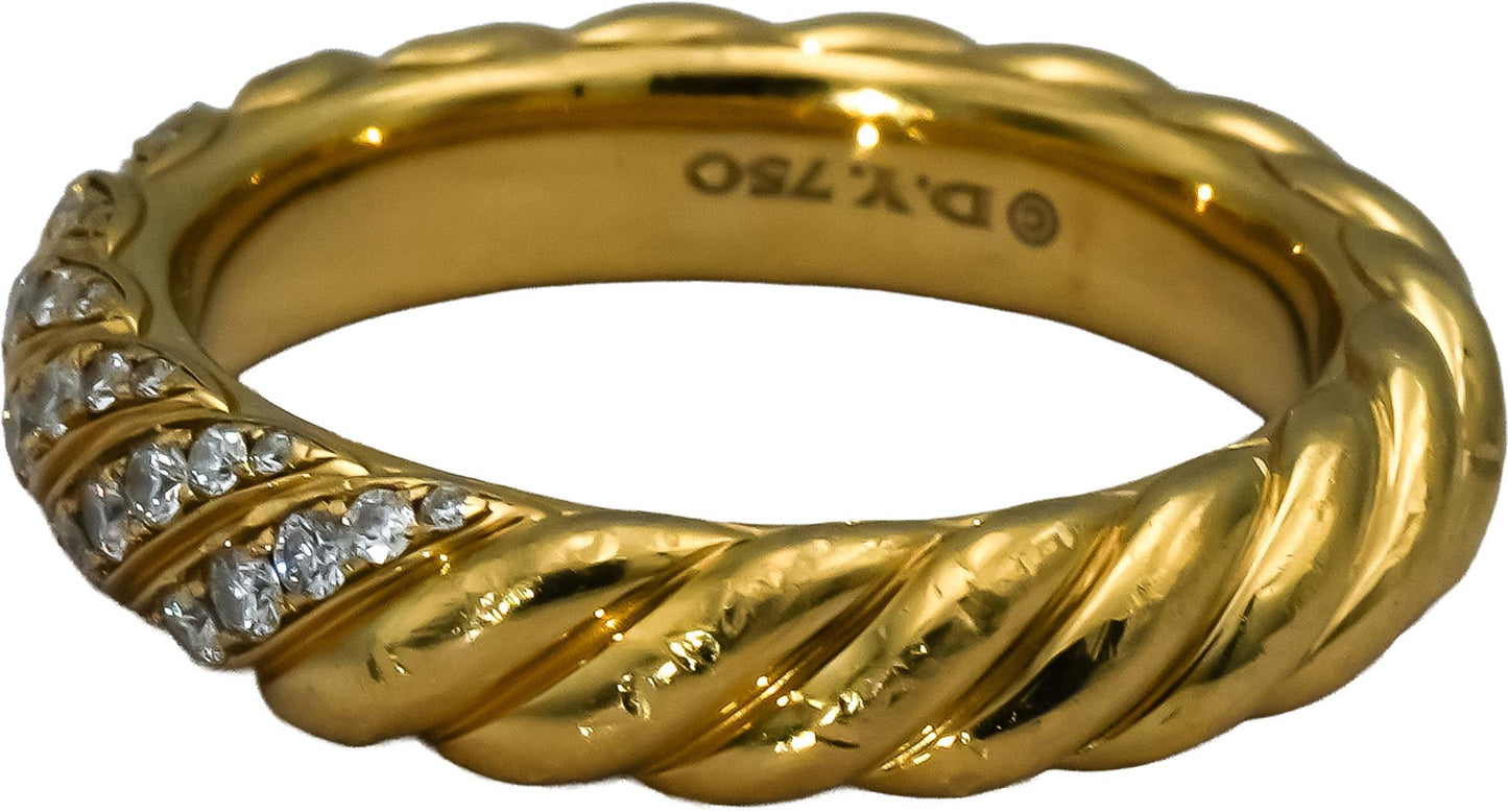 DAVID YURMAN 18k Yellow Gold Diamond Sculpted Cable Band Ring 0.39CT Size 7