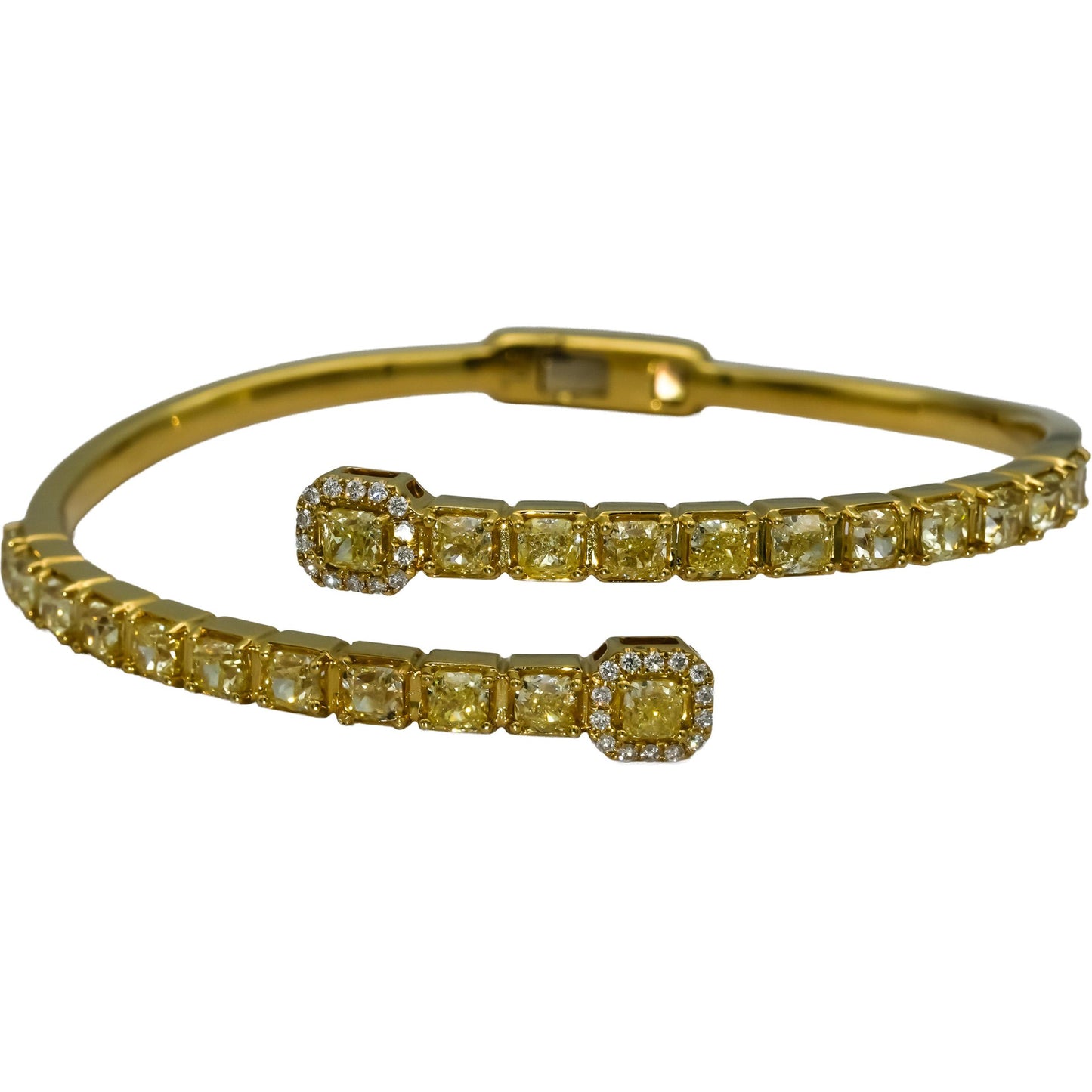 18k Yellow Gold VS White & Light Yellow Diamond Bypass Bangle Bracelet 5.5-6.0CT