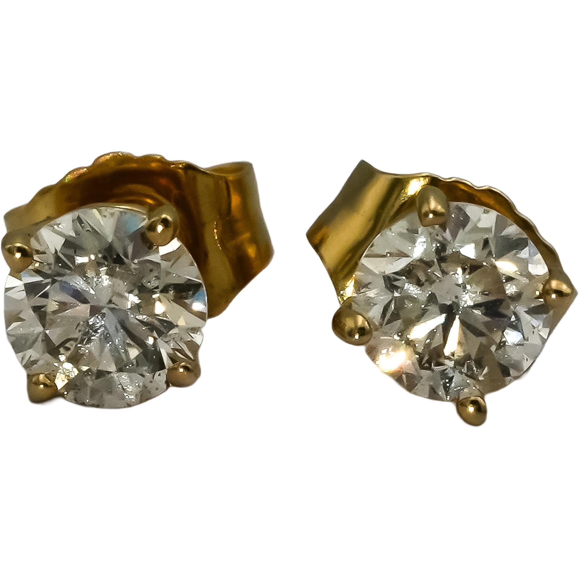 14k Yellow Gold Round Diamond Stud Earrings 0.64CT