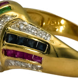 LE VIAN 14k Yellow Gold Diamond Ruby Sapphire Emerald Ring 1.15CT Size 7.25