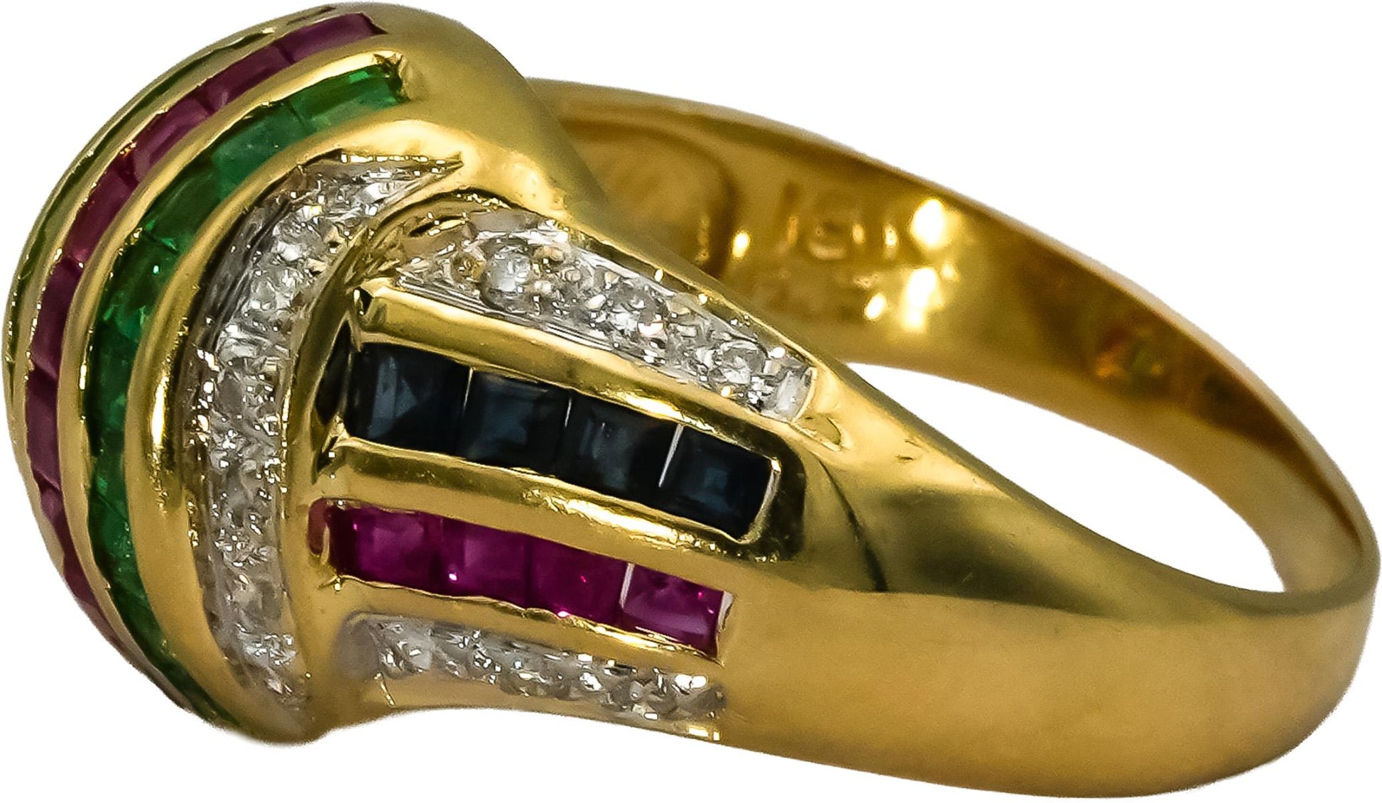 LE VIAN 14k Yellow Gold Diamond Ruby Sapphire Emerald Ring 1.15CT Size 7.25