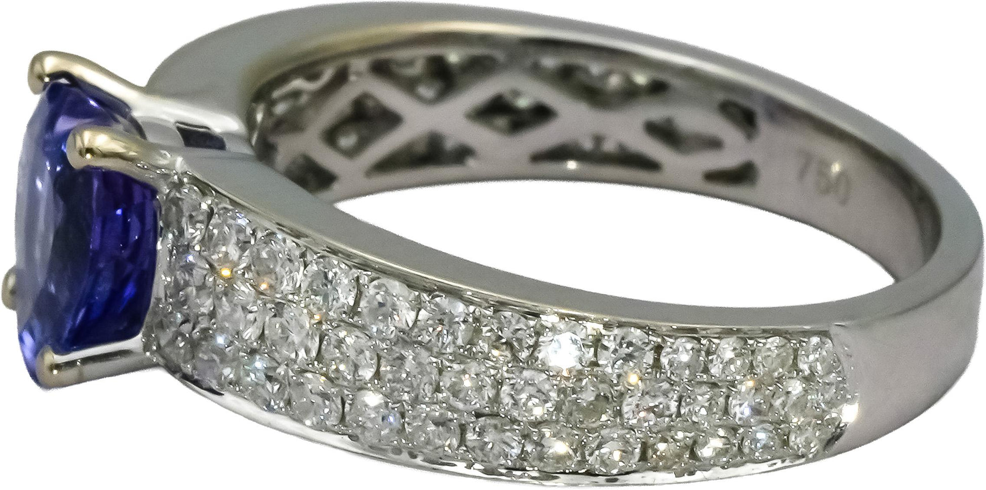 18k White Gold Round Diamond Heart Cut Tanzanite Cocktail Ring 2.28CT Size 6.75