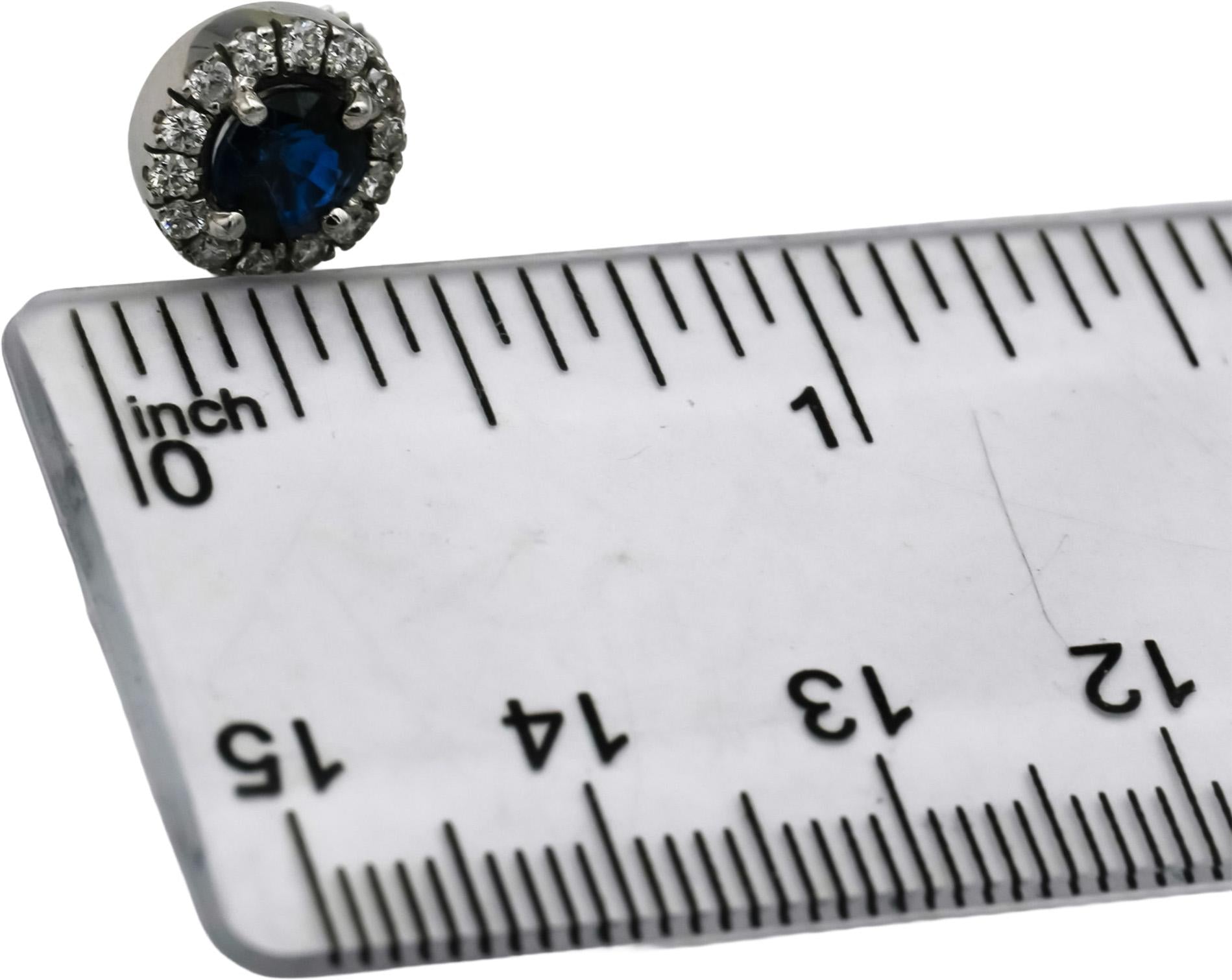 14k White Gold Diamond and Sapphire Halo Stud Earrings 1.75CT
