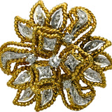 Vintage Retro 18k White and Yellow Gold VS Diamond Flower Clip-On Earrings .50CT