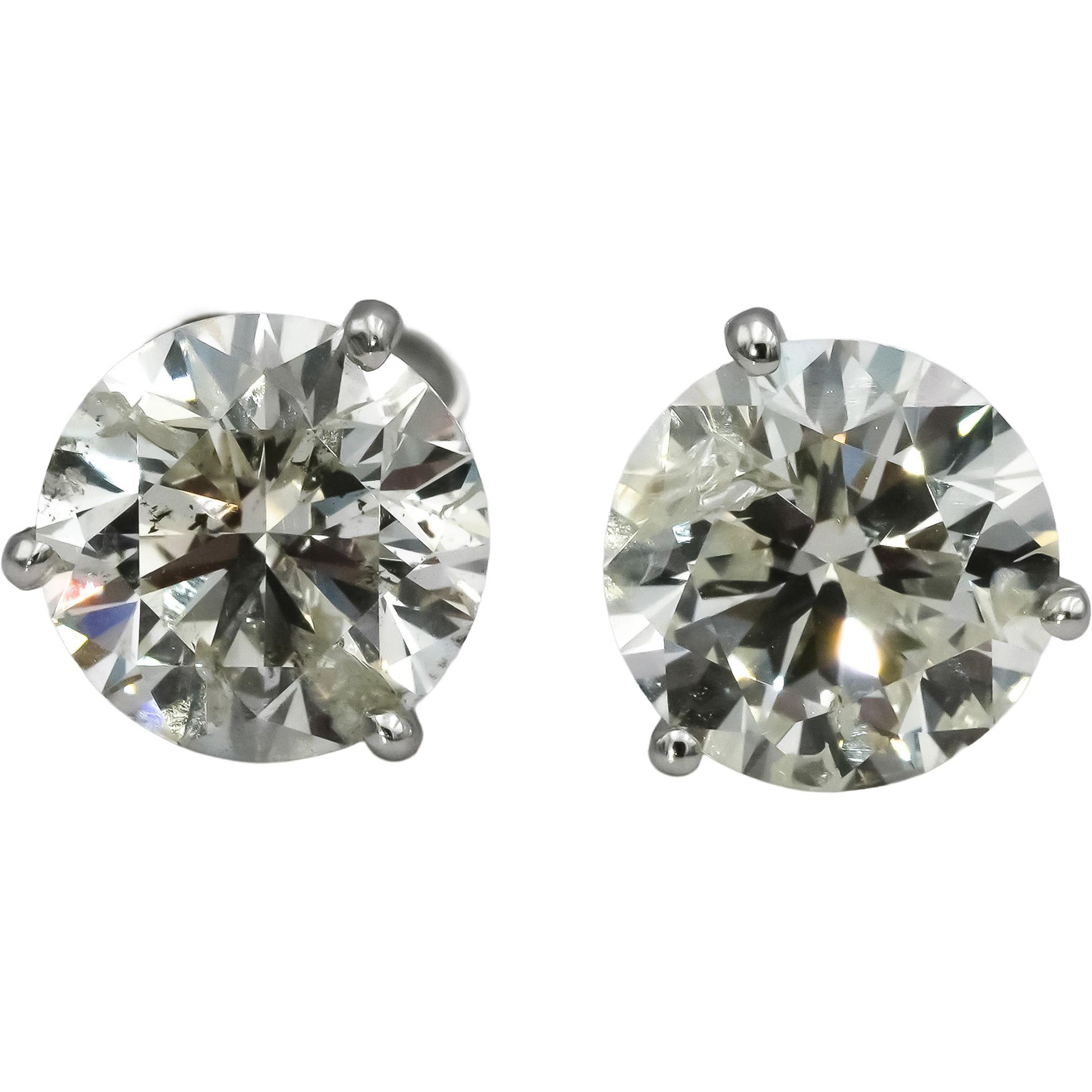 14k White Gold Round Diamond Martini Setting Stud Earrings 4.12CT