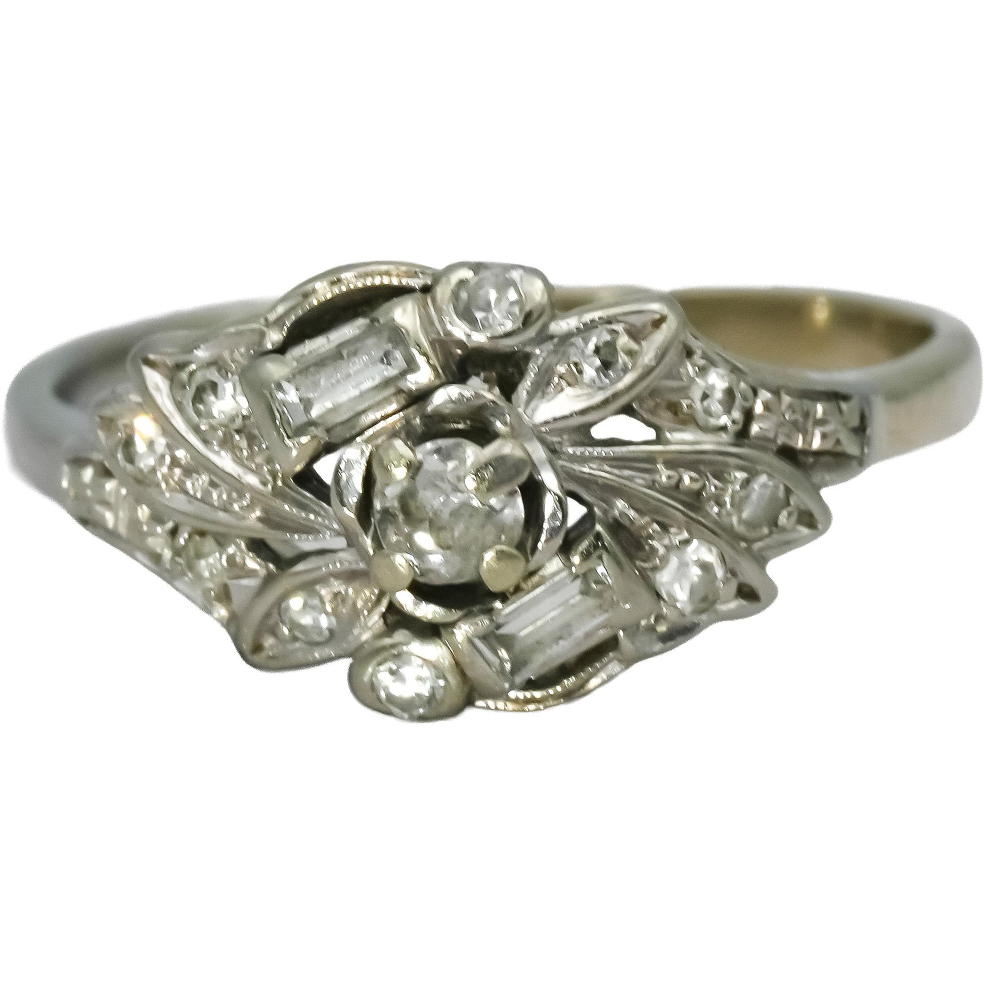 Antique 14k White Gold Diamond Cocktail Ring 0.30CT Size 9