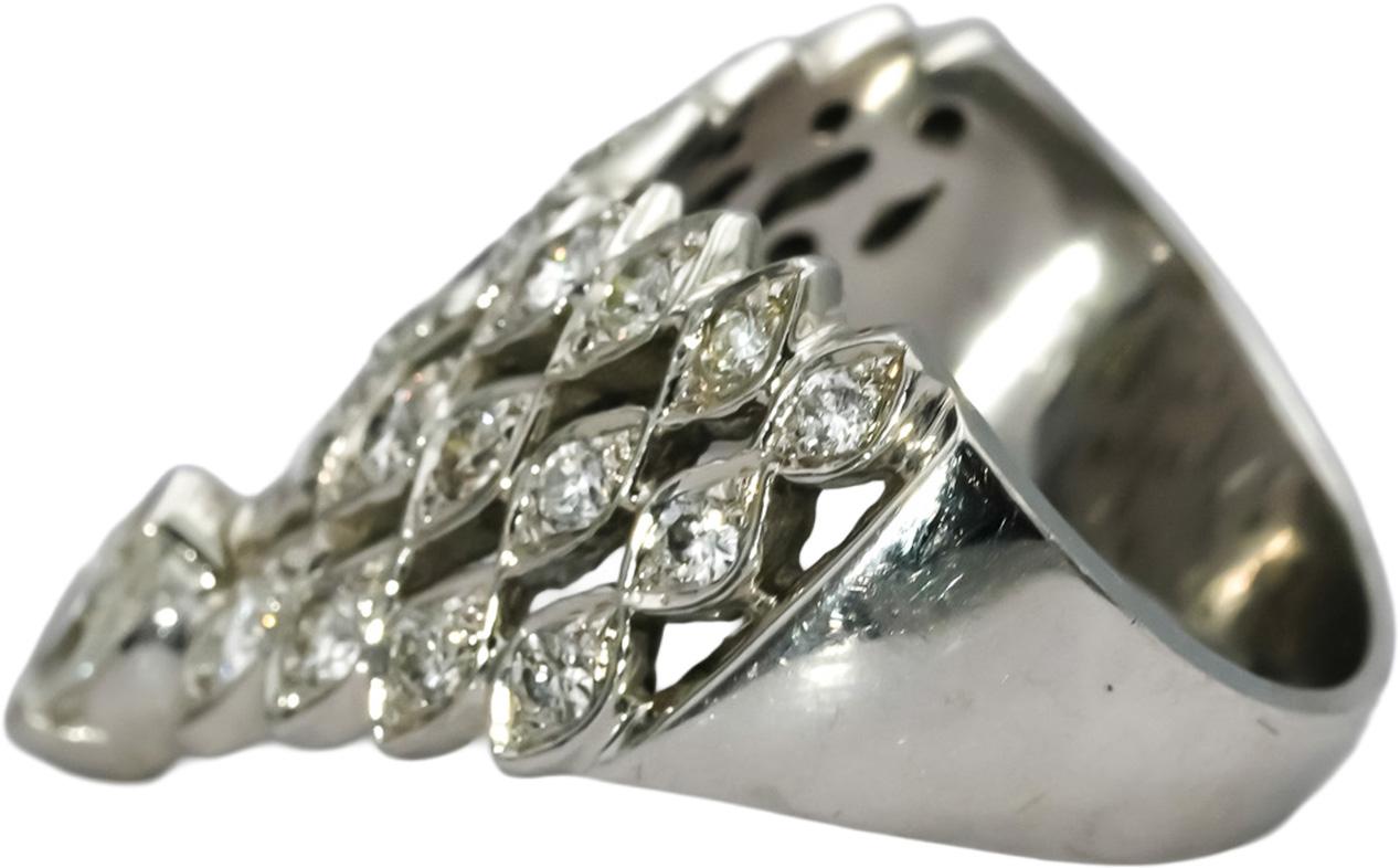 14k White Gold VS Round and Marquise Cut Diamond Chevron Ring 1.50CT Size 8.5