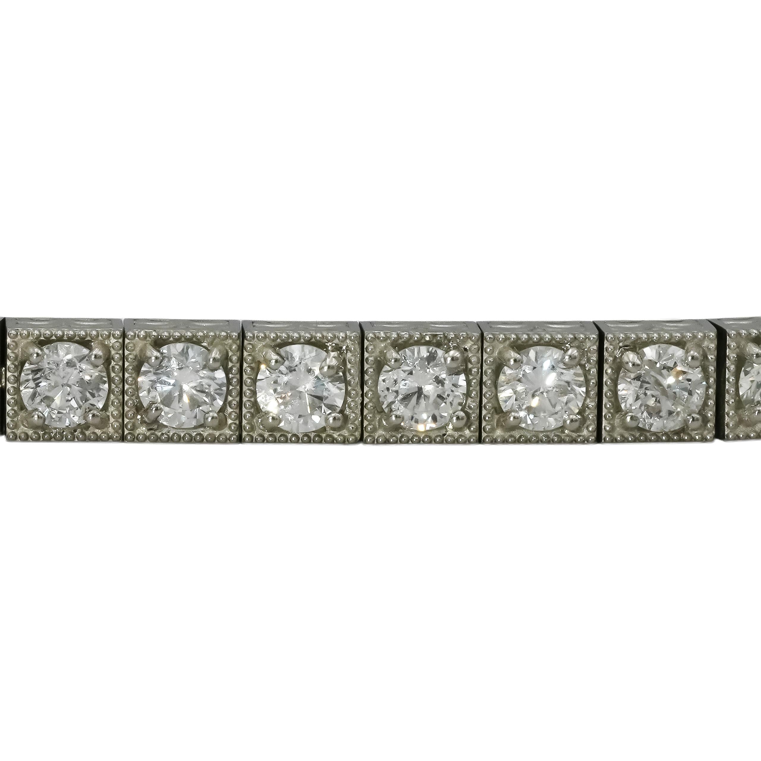 Vintage Platinum VS Diamond Tennis Bracelet w/ Scroll Etching Sides 6.67CT