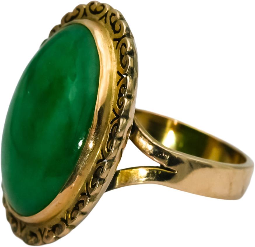 Vintage Antique 14k Yellow Gold Cabochon Jadeite Jade Ring Size 6.5