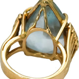 Retro 14k Yellow Gold Aquamarine and Diamond Cocktail Ring 18.33CT Size 6