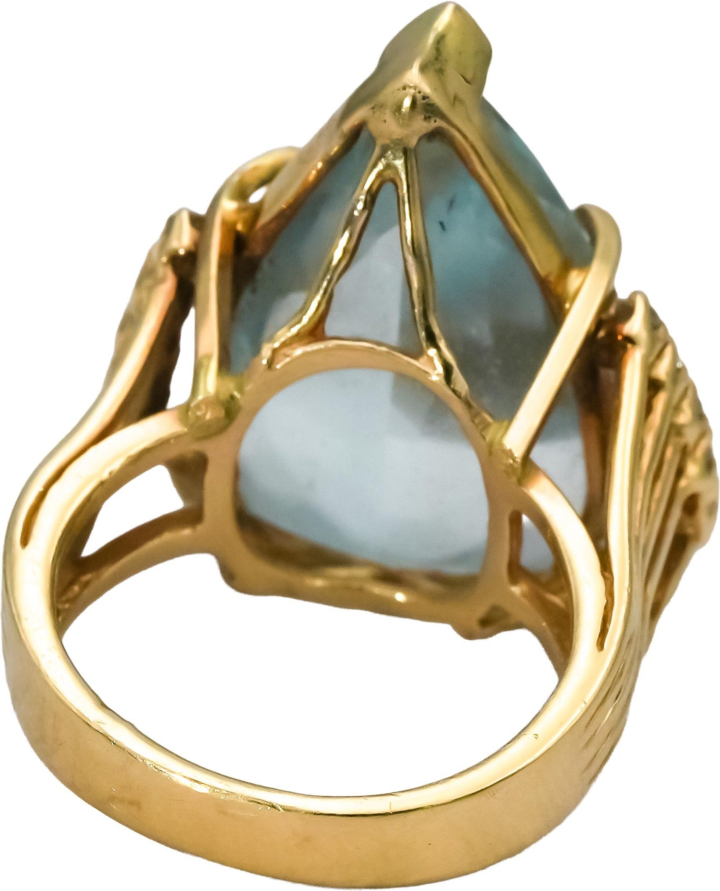 Retro 14k Yellow Gold Aquamarine and Diamond Cocktail Ring 18.33CT Size 6