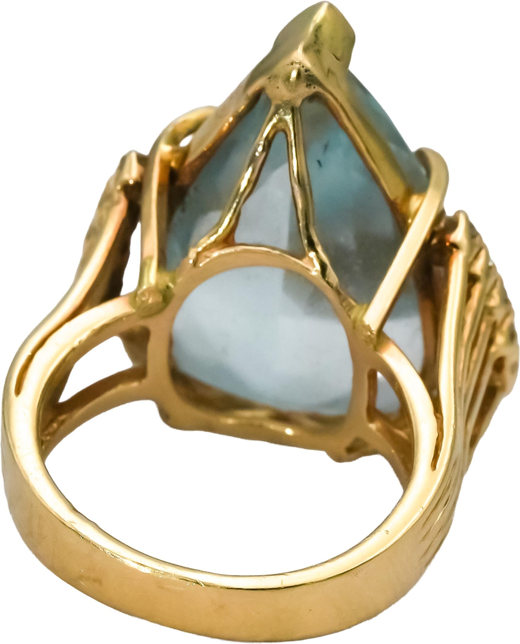 Retro 14k Yellow Gold Aquamarine and Diamond Cocktail Ring 18.33CT Size 6