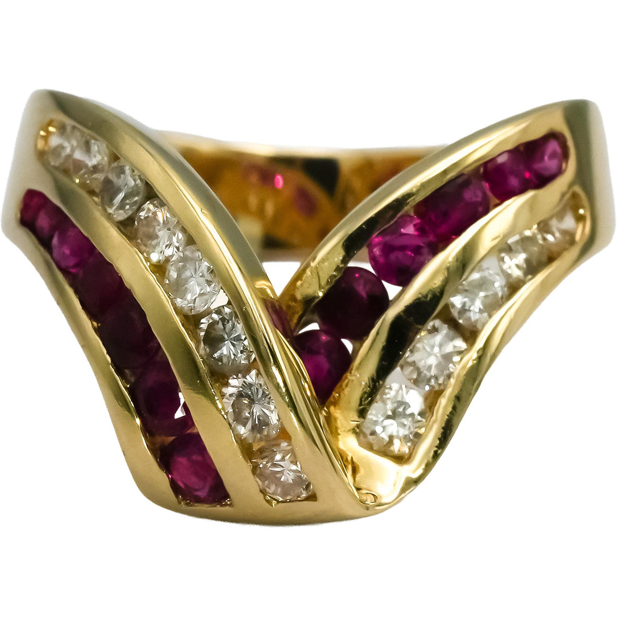 14k Yellow Gold Diamond and Ruby Curved Bypass Ring 1.0CT Size 6