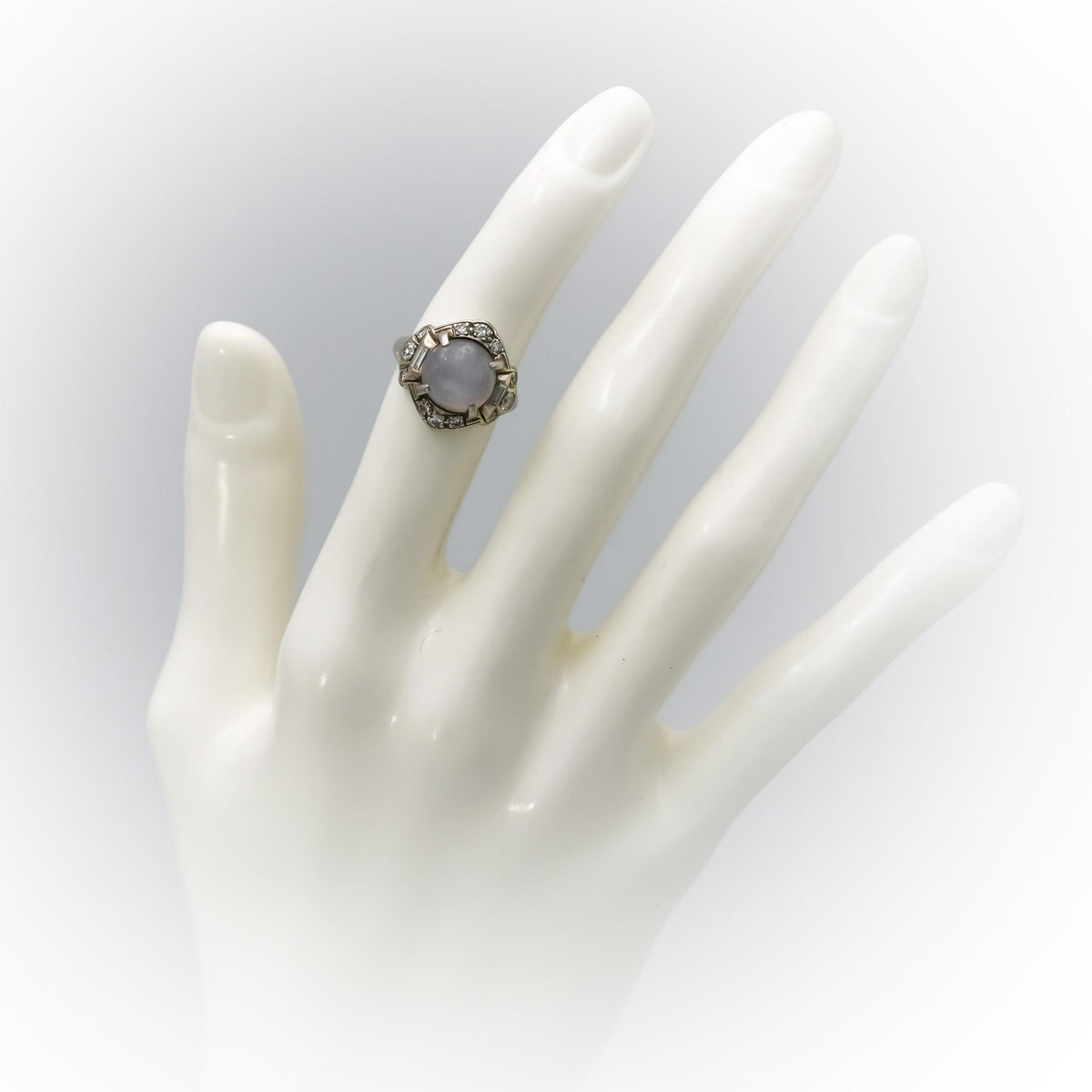 Vintage Antique Deco 14k White Gold Diamond & Star Sapphire Ring 5.90CT Size 5.5