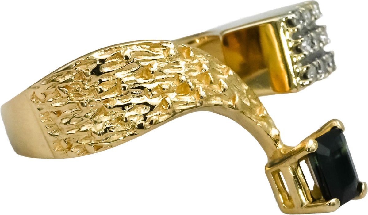 14k Yellow Gold Diamond and Sapphire Cuff Ring 1.20CT Size 6.75