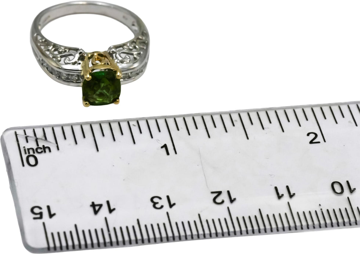 14k White Yellow Gold Diamond and Peridot Cocktail Ring 1.40CT Size 6.75