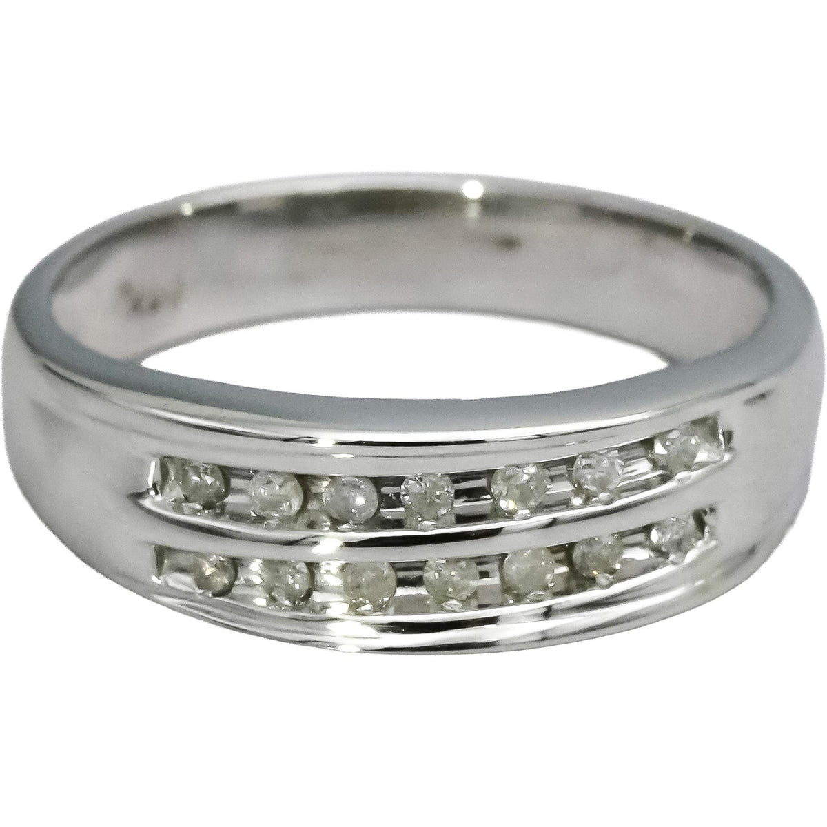 14k White Gold Round Channel Set Two Row Band Ring 0.12CT Size 6.25