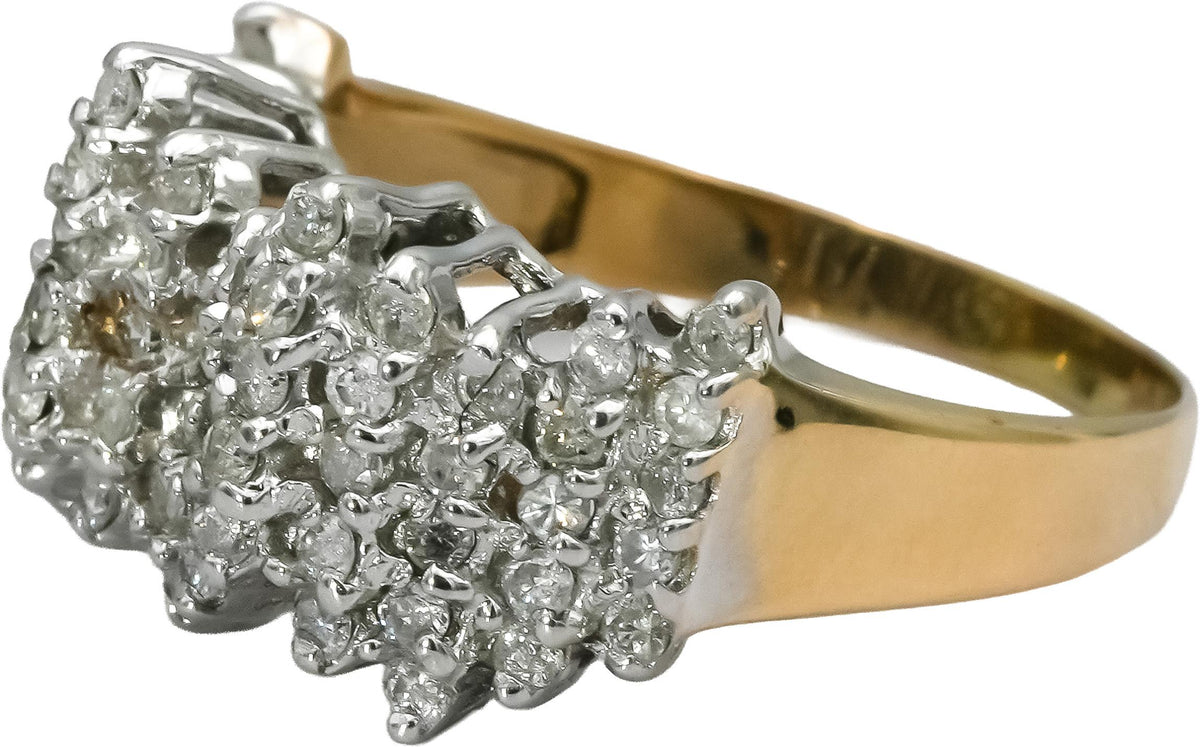 14k Yellow White Gold Round Diamond Cluster Cocktail Ring 1.25CT Size 9