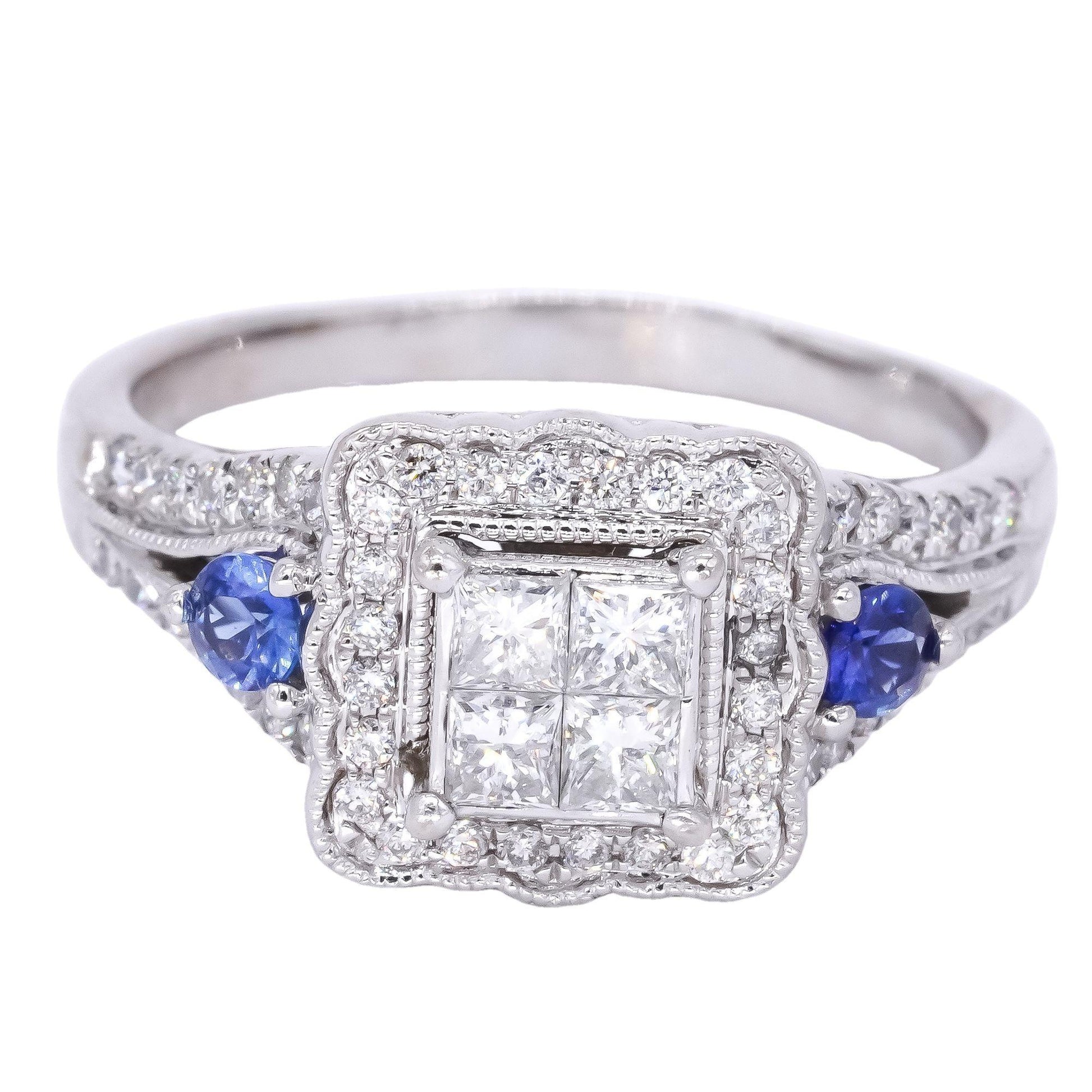 14k White Gold Jewelry 1.25CT VS Diamond & Sapphire Band Ring size 9