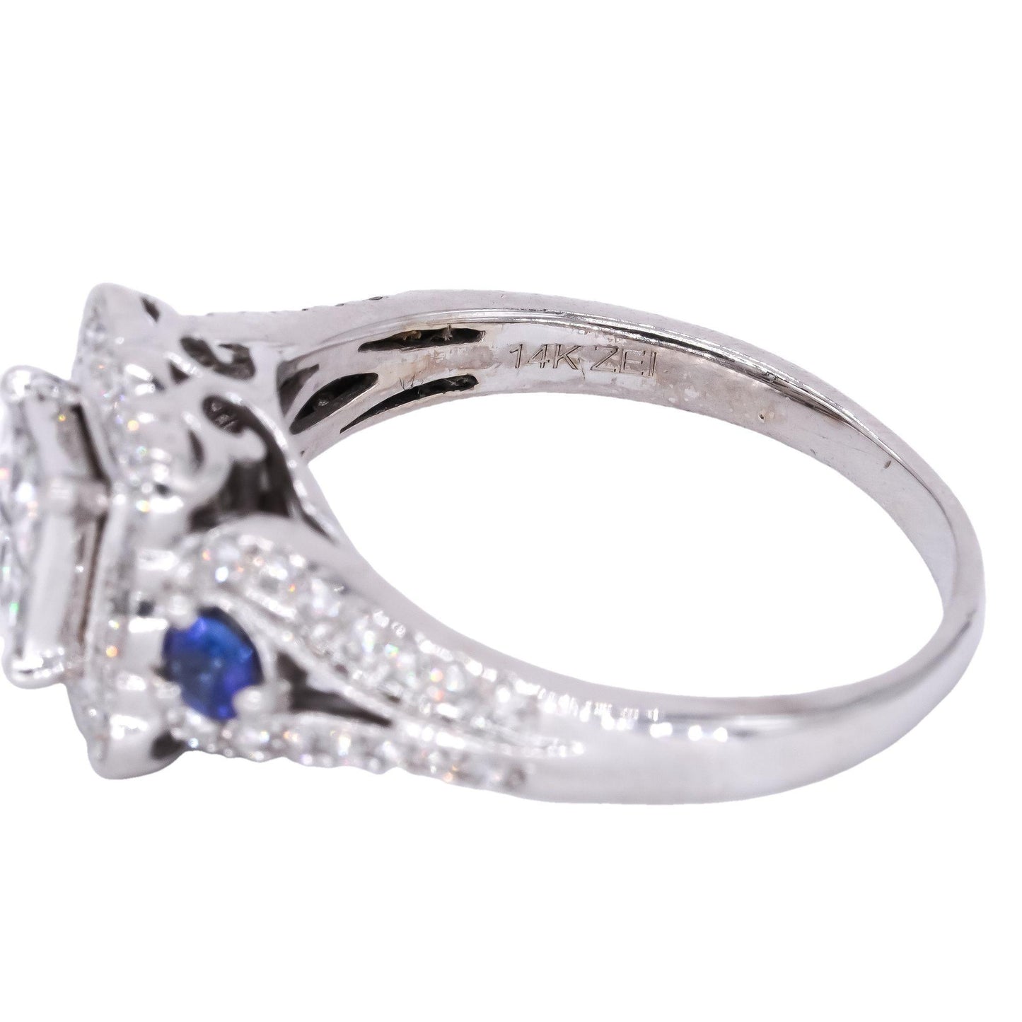 14k White Gold Jewelry 1.25CT VS Diamond & Sapphire Band Ring size 9