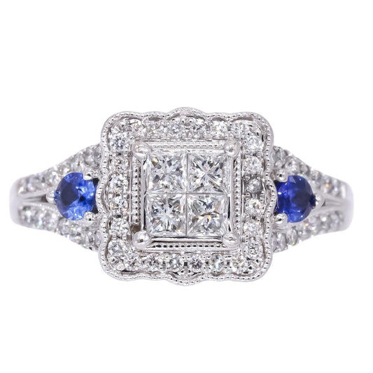 14k White Gold Jewelry 1.25CT VS Diamond & Sapphire Band Ring size 9