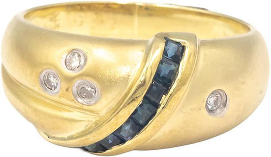 14k Yellow Gold 0.16CT Diamond and Sapphire Florentine Ring Size 6.25